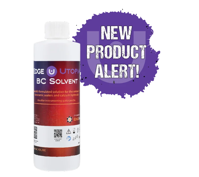A bottle of EdgeUtopia BC Solvent for dissolving bioceramic sealers