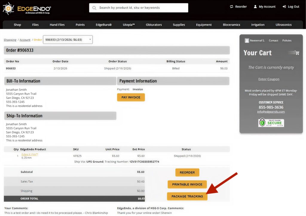 Order Screen with Options to Pay Invoice and also see Package Tracking COPY 1